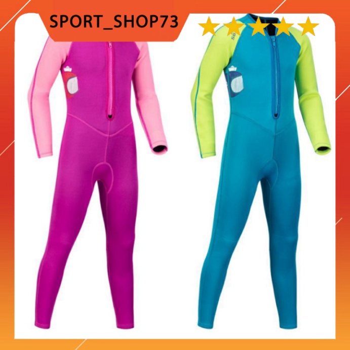 Đồ bơi giữ nhiệt dày 2mm chất liệu cao su neoprene giúp bé giữ ấm size 13-43kg dây kéo trước ngực, màu xanh, hồng cho bé