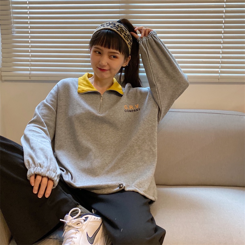 【ZHELIHANGFEI】Áo Thun POLO Tay Dài Form Rộng Theo Phong Cách Preppy Dễ Phối Đồ