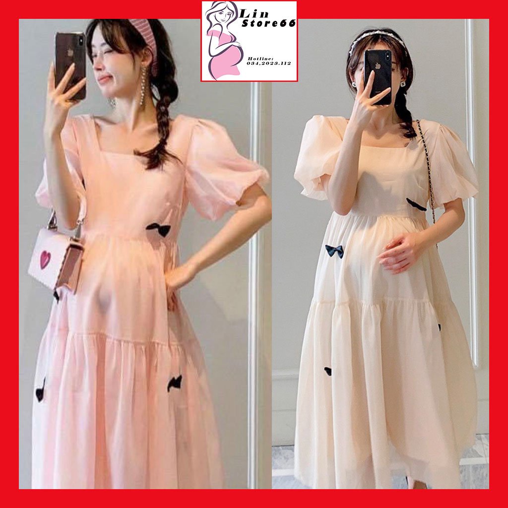 Váy Bầu Đẹp, Đầm Thời Trang Thiết Kế Chất Voan 2 Lớp Tay Ngắn Xinh Xắn A022 Lin Store66