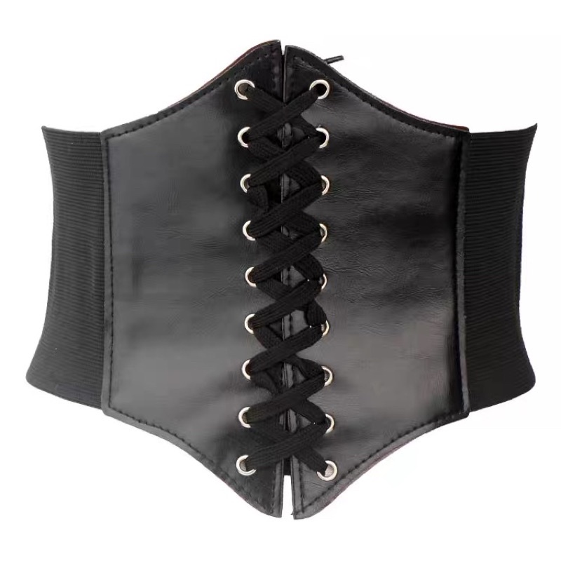 Đai corset nịt bụng bằng da có dây đan chéo bản to