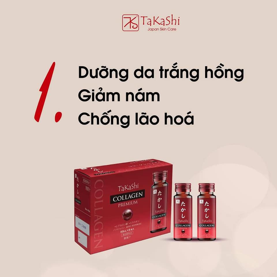 Nước uống Collagen Tươi Nhật Bản Takashi chống lão hóa giảm mỡ cân bằng nội tiết hỗ trợ xương khớp 50ml x 6 chai (1 hộp)