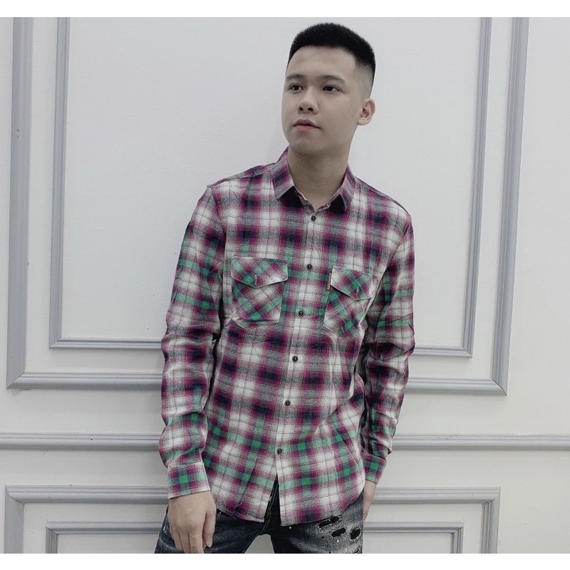 Áo sơ mi nam dài tay có hoạ tiết kẻ caro , Áo sơ mi thời trang bốn mùa phong cách hàn quốc cotton btshop từ 45 đến 75 kg