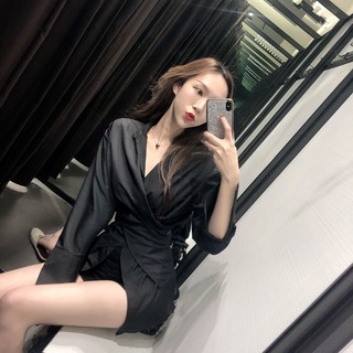 sơ mi đen vạt chéo buộc eo