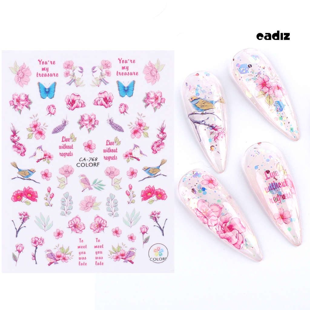 Miếng Dán Trang Trí Móng Tay Siêu Mỏng In Họa Tiết Hoa Xinh Xắn Cho Nữ