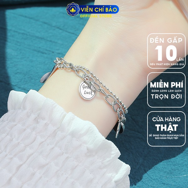 Lắc tay bạc nữ 2 dây mix đá đen chất liệu bạc Thái 925 thời trang phụ kiện trang sức nữ VIễn Chí Bảo L000243x