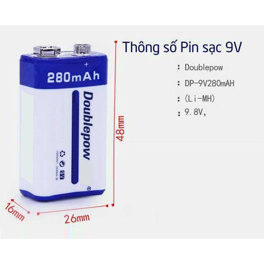 Pin Sạc 9V Doublepow 280mAh đa năng vòng đời khỏng 1200 lần sạc