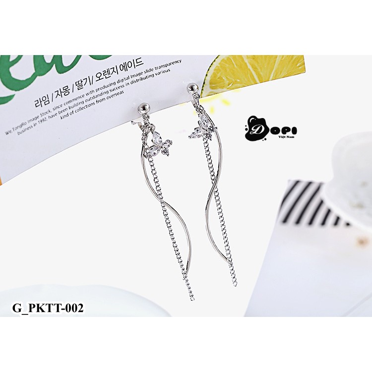 Bông tai hoa tai tráng bạc form dài nữ tính