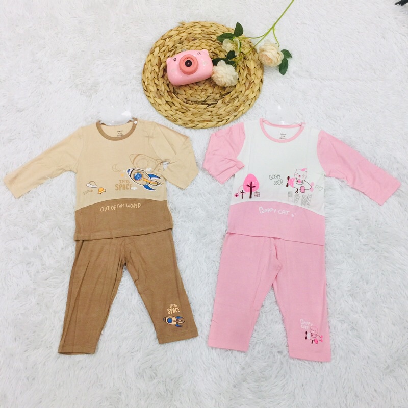 Bộ quần áo dài tay vải sợi tre thu đông cho bé trai bé gái chất mỏng vừa Dokma sale DB840