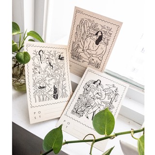 Set 3 Postcards Lady and the cat  | bưu thiếp
