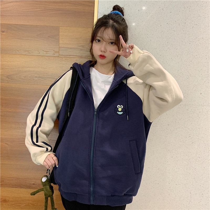 Áo Khoác Hoodie Dày Dáng Rộng In Hoạt Hình Kiểu Hàn Quốc Thời Trang Cho Nữ | BigBuy360 - bigbuy360.vn