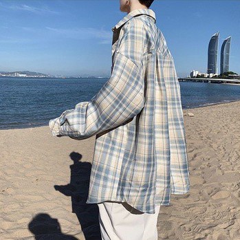 Áo khoác sơ mi tay dài kẻ sọc kiểu Hàn Quốc cá tính cho nam