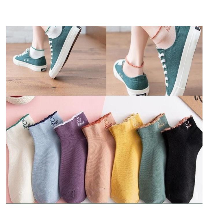 Tất Vớ Cổ Cao, Cổ Ngắn Họa Tiết Chữ Màu Pastel Dễ Thương - La mode