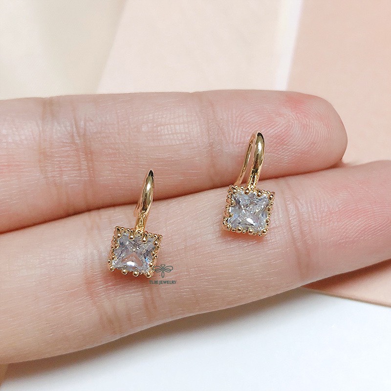 Khuyên tai bạc nữ TLEE Cici đá vuông sang chảnh TleeJewelry B0110