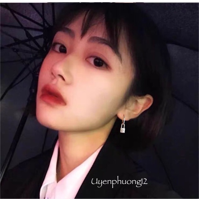 Bông tai khuyên tai tròn khoá bạc ý 30%