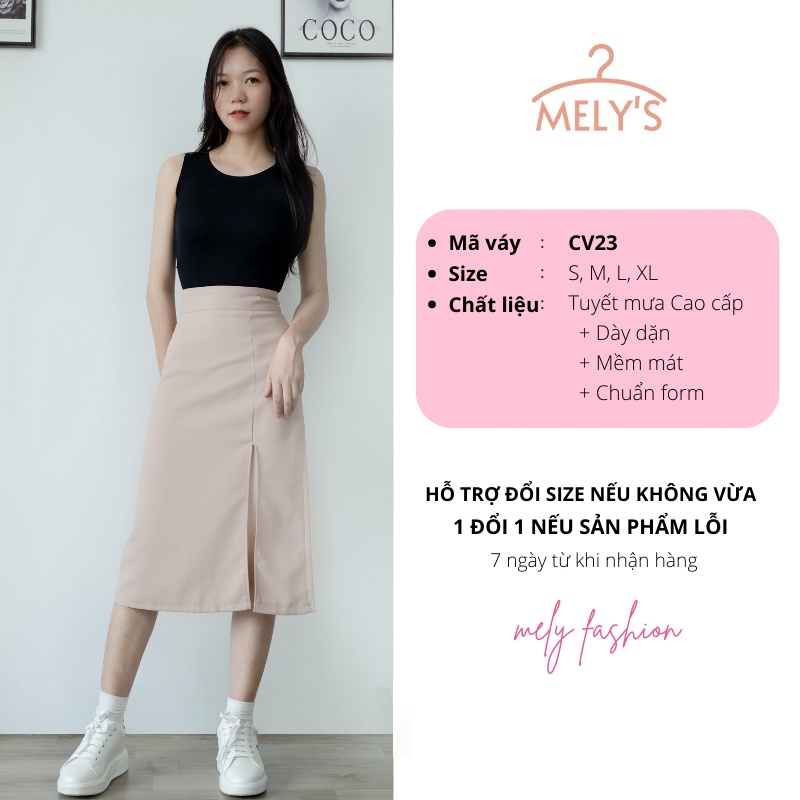 Chân váy Midi xẻ tà dài dáng suông đơn giản cá tính phong cách sang trọng có big size Mely's Fashion CV23