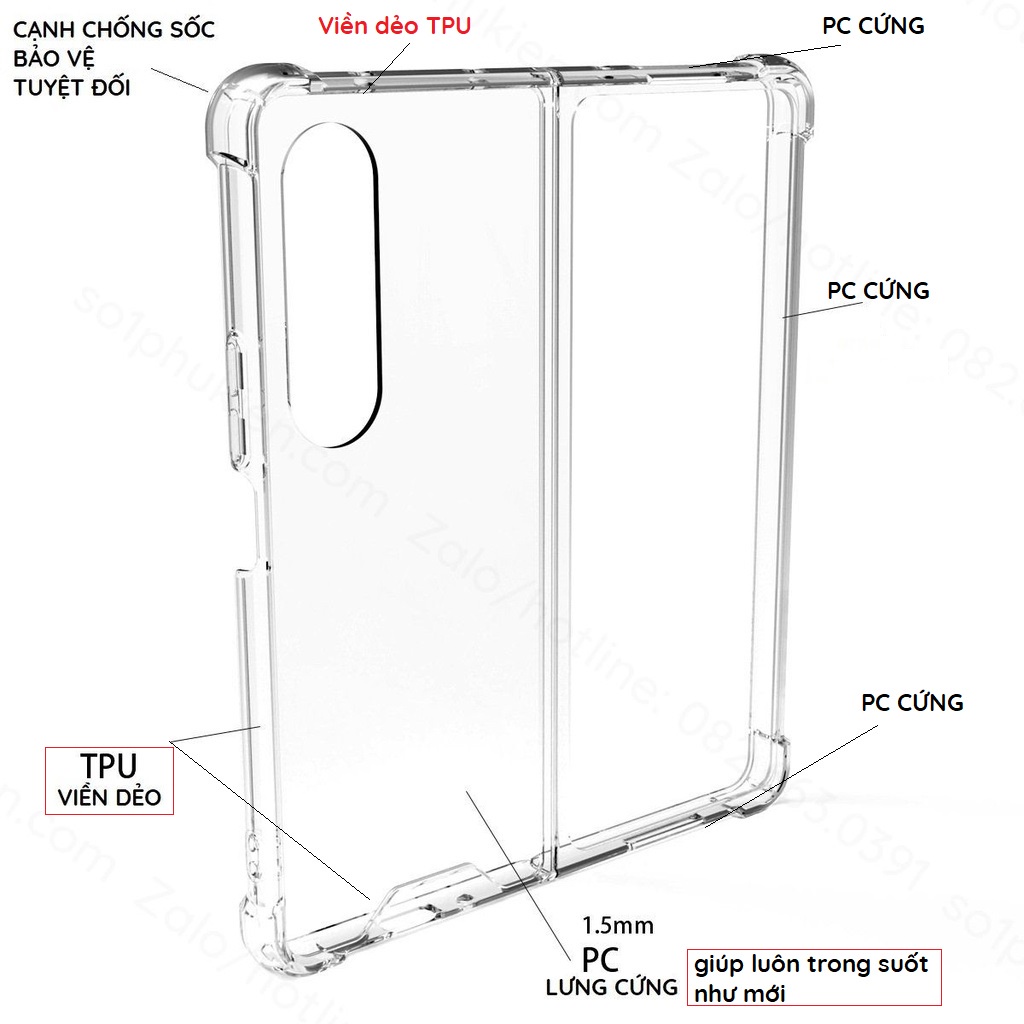 Ốp lưng Samsung Galaxy Z Fold 4   viền dẻo tpu lưng pc trong suốt, chống sốc bảo vệ toàn diện