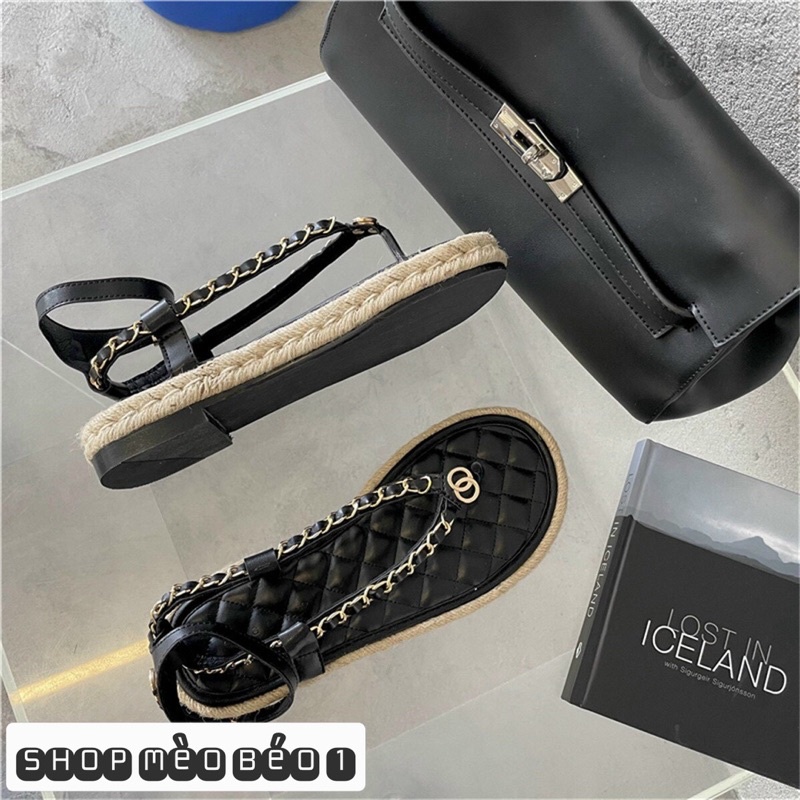 Sandal kẹp xỏ ngón viền xích đế cói hiền hồ fullbox hàng quảng châu cao cấp