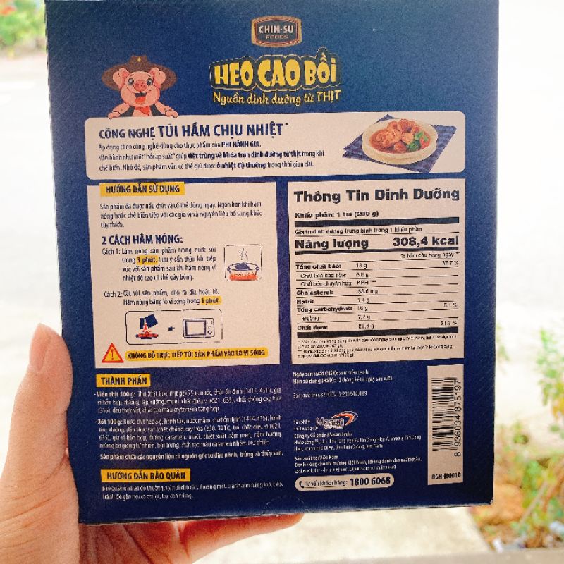 Thịt viên 3 phút Heo cao bồi công nghệ Túi hầm chịu nhiệt hộp 200g