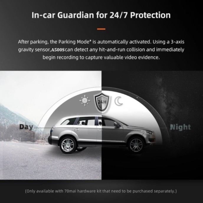 Sản Phẩm Camera hành trình ô tô Xiaomi 70mai, bản Quốc Tế cao cấp A500S (Bộ gồm Camera trước + sau) .