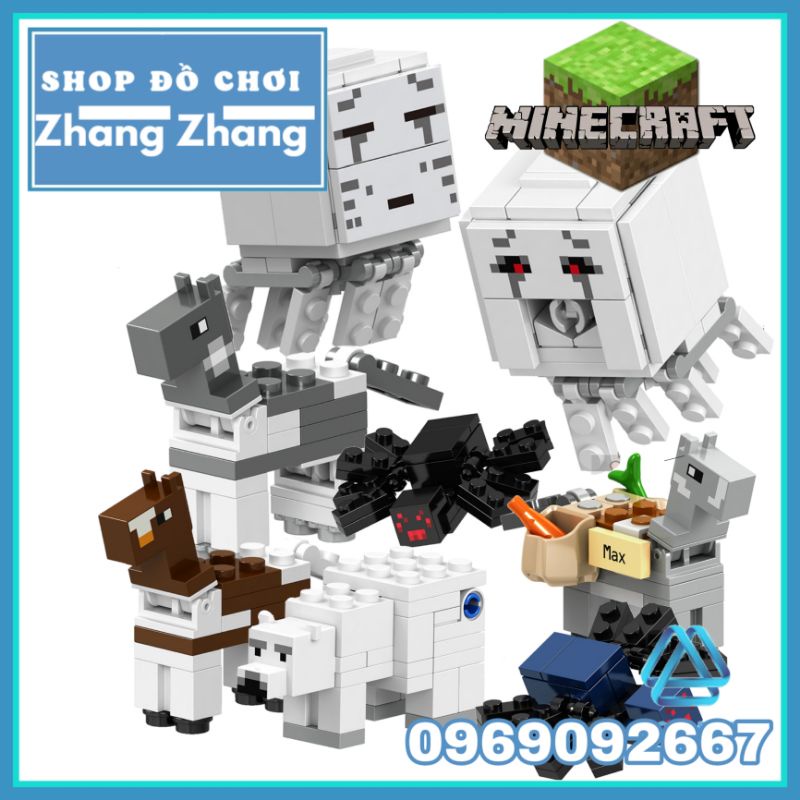 Đồ chơi xếp hình Minecraft trong Mine Blocks gồm Ghast - Polar Bear - Spider mô hình Minifigures Lele B033 040