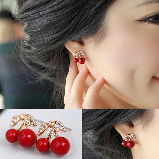 Bông Tai HợP Kim HìNh Quả Cherry MàU Đỏ Trong SuốT