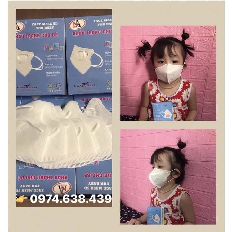 [GIÁ SIÊU RẺ] khẩu trang cho bé 5D mask, thương hiệu FAMAPRO, chính hãng cty NAM ANH , dành cho bé từ 3 10tuổi