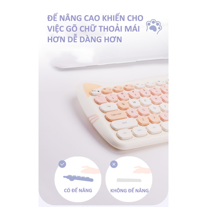 Bàn phím và chuột không dây GEEZER - WIRELESS thiết kế tai mèo đáng yêu phong cách nữ tính 84 nút  ,độc lạ