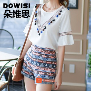 DWS8394/DWS2652 - Áo kiểu quần short thêu hoa văn dân tộc