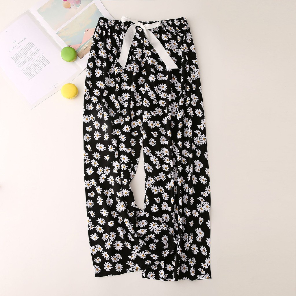 Quần Ngủ FINTOO Bằng Lụa Cotton Họa Tiết Hoa Ống Đứng Dáng Rộng Thoáng Mát Cho Nữ 40-80 Kg | BigBuy360 - bigbuy360.vn