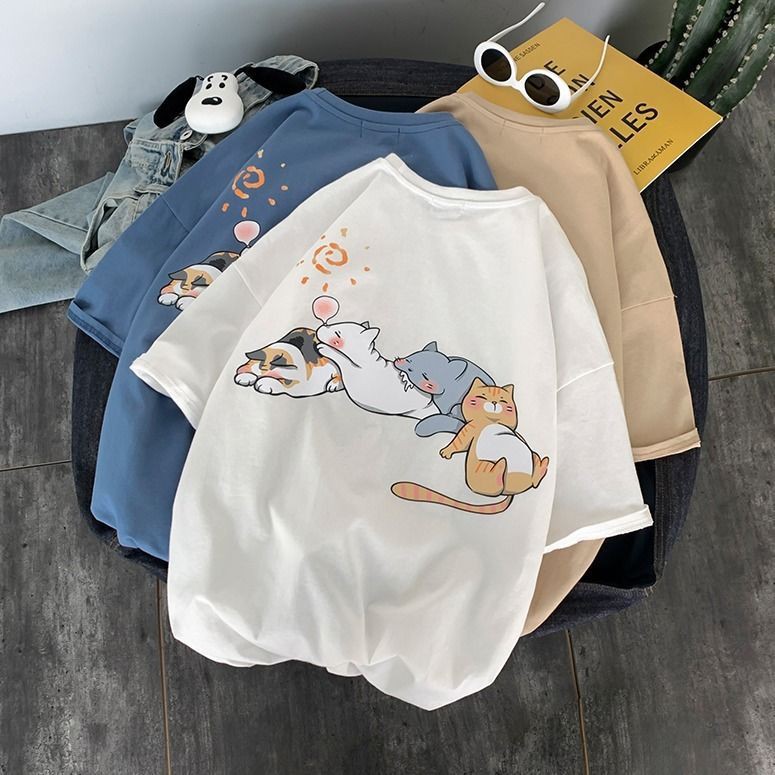 Áo phông, áo thun nam nữ form rộng tay lỡ Unisex ĐÀN MÈO LƯỜI Từ 50-70kg | BigBuy360 - bigbuy360.vn