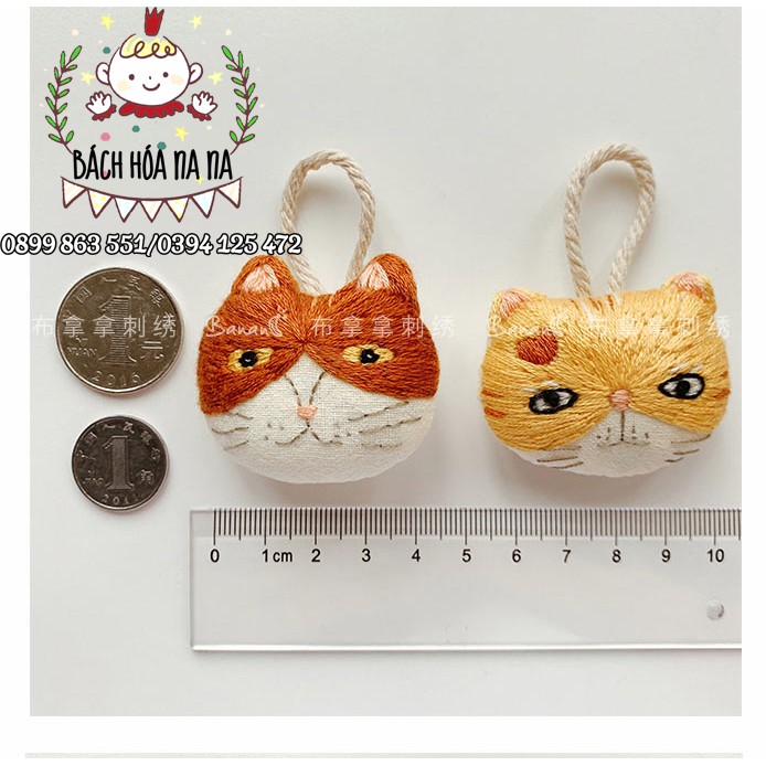 [FREE SHIP 50K] Gói Nguyên liệu thêu tay trang trí DIY/ BỘ KIT TỰ THÊU móc khóa Mèo Xinh xắn tự làm - Handmade Nana Shop