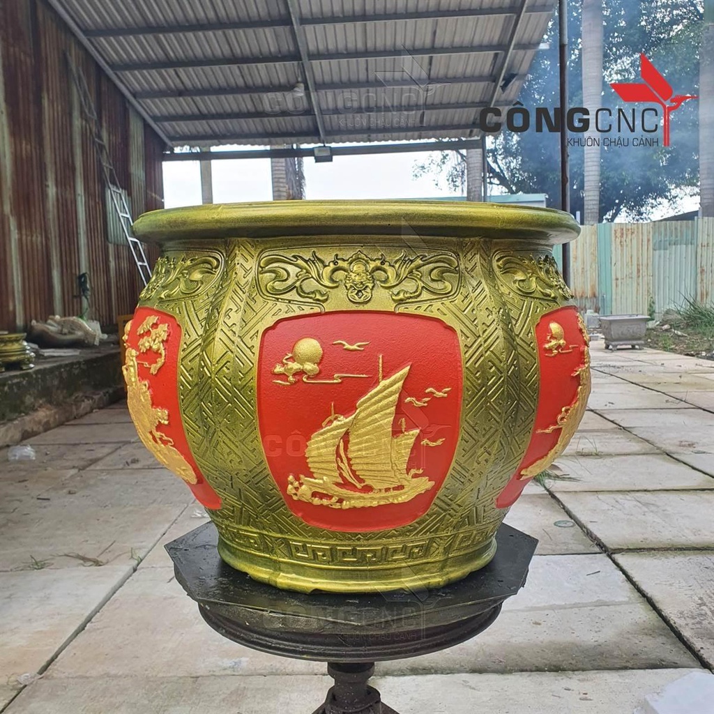 Khuôn chậu tròn chum 60 họa tiết Mục đồng chăn trâu_Thuyền