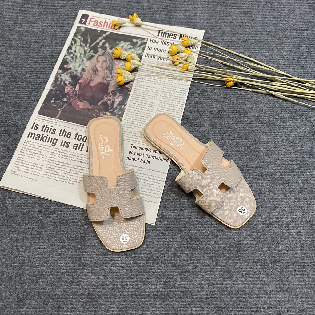 Dép lê nữ chữ H da sần- Dép nữ hm quai ngang thời trang