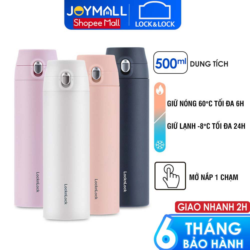 Bình giữ nhiệt Lock&Lock 500ml Featherlight One Touch Tumbler LHC3257 - Hàng chính hãng, mở nắp một chạm - JoyMall