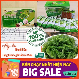  Hộp rong nho tách nước LT Ocean 500g nở ra 1500gr rong nho tươi tặng kèm 5 gói sốt mè rang kewpie 15ml 
