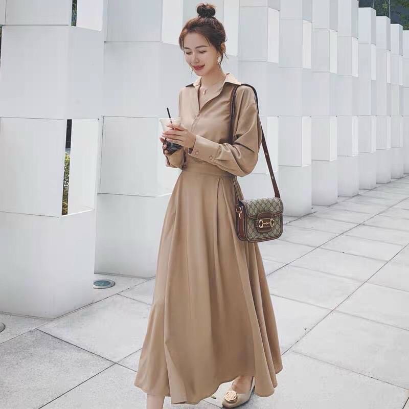 Đầm sơ mi nút eo 2 màu | BigBuy360 - bigbuy360.vn