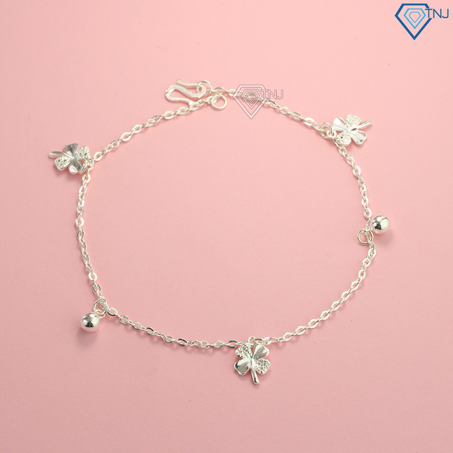 Lắc chân nữ bạc ta cao cấp, vòng chân nữ bạc ta hình cỏ 4 lá may mắn LCN0068 - Trang Sức TNJ
