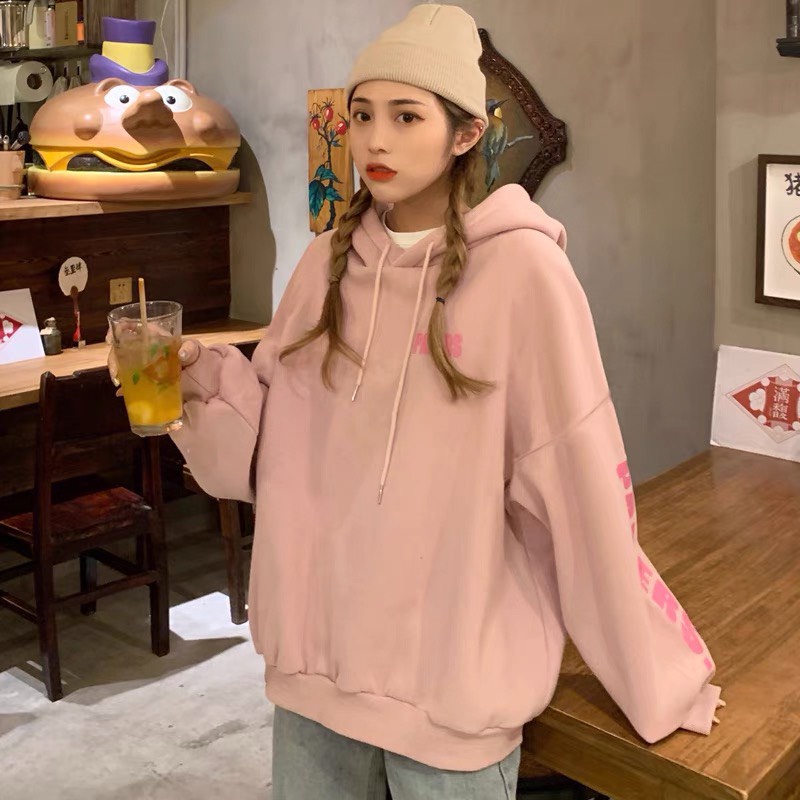 Áo hoodie nỉ bông unisex, Áo Thu Đông Dài Tay Form To Mặc Cặp Đôi Nam Nữ Hàng Quảng Châu