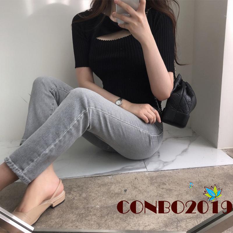 Áo Thun Nữ Ngắn Tay Cổ Tròn Thời Trang Hàn