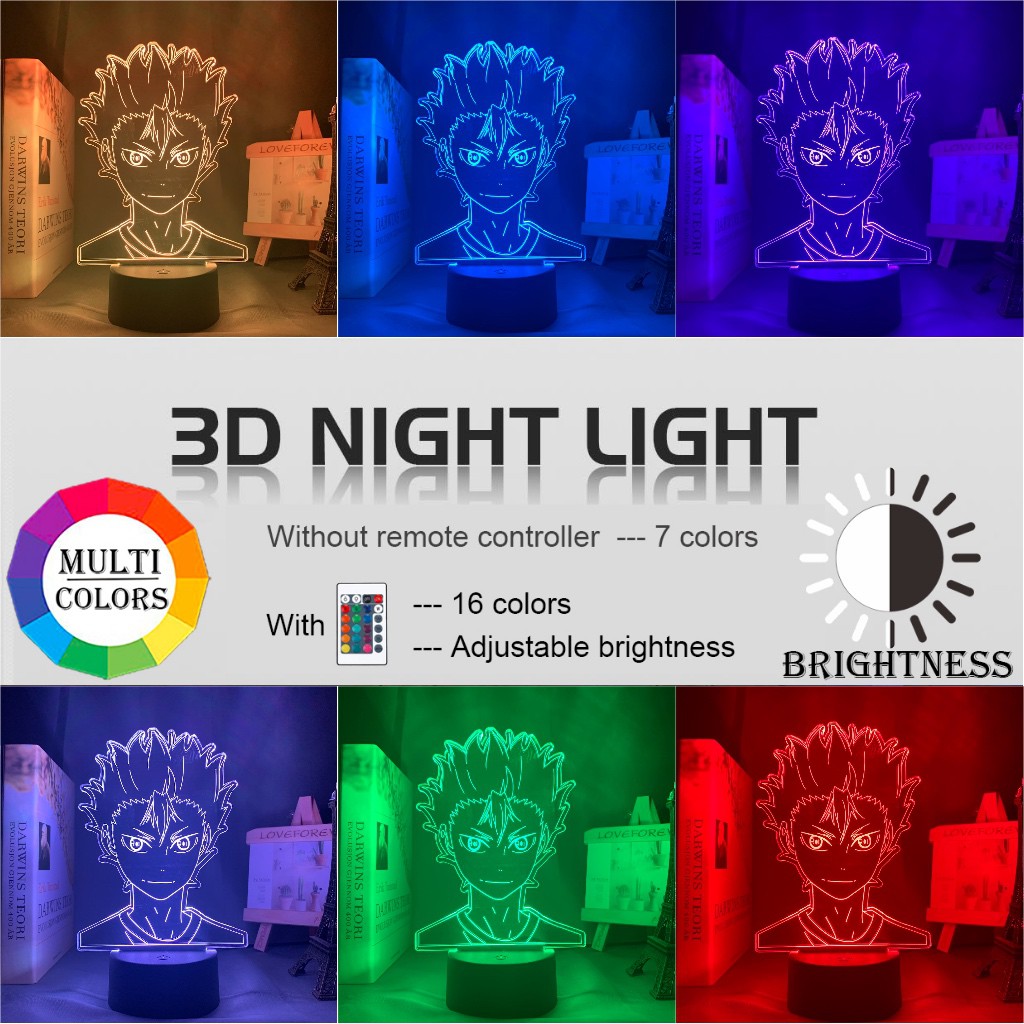 Đèn 3D Anime Haikyuu Nishinoya Yuu Hình cho trẻ em Phòng ngủ trẻ em Trang trí nội thất Đèn ngủ Rgb Bàn đầy màu sắc Đèn ngủ Đèn Led Quà tặng Manga