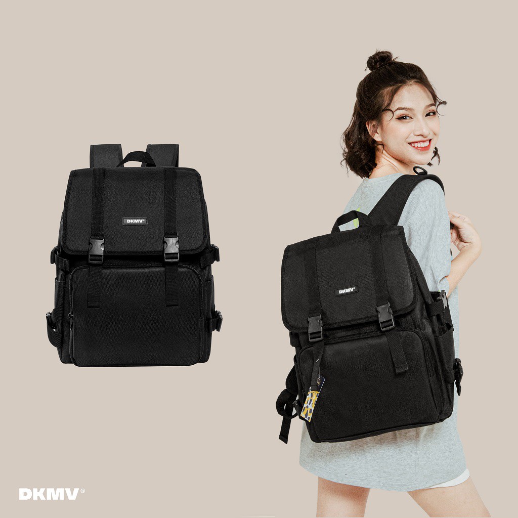 Balo nữ đi học màu đen Don't Kill My Vibe DKMV Basic Rubber Tag Backpack | K-P16