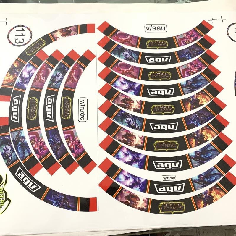 ( Ảnh Thật ) Tem Dán Vành Full Bánh Tướng Liên Minh Huyền Thoại Mã Số 113