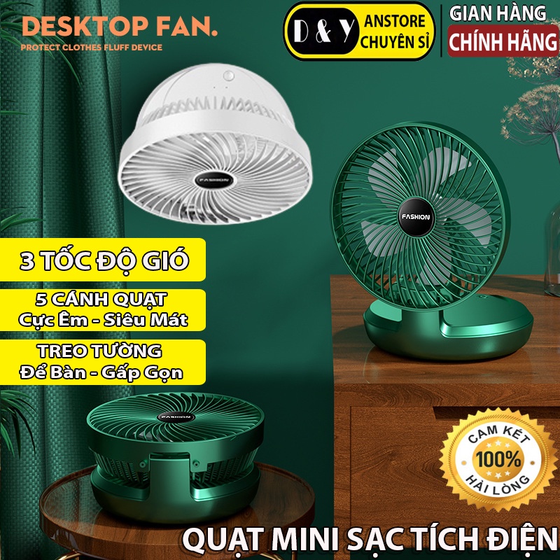 Quạt mini 3 tốc độ gió - Quạt tích điện Fashion 5 cánh, quạt sạc usb Có thể để bàn gấp gọn hay treo tường rất tiện lợi