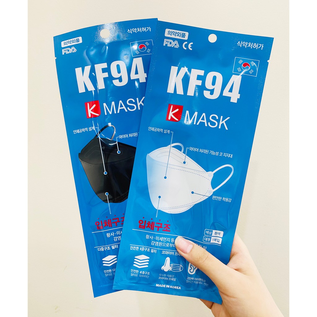 KHẨU TRANG Y TẾ KF94 HÀN QUỐC (1 TÚI/1 CÁI) K-MASK 4 LỚP CHỐNG 94% BỤI MỊN