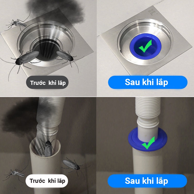 Bộ phụ kiện ngăn mùi hôi chặn côn trùng chất liệu silicone dùng cho lỗ thoát sàn nhà vệ sinh, ống thoát nước