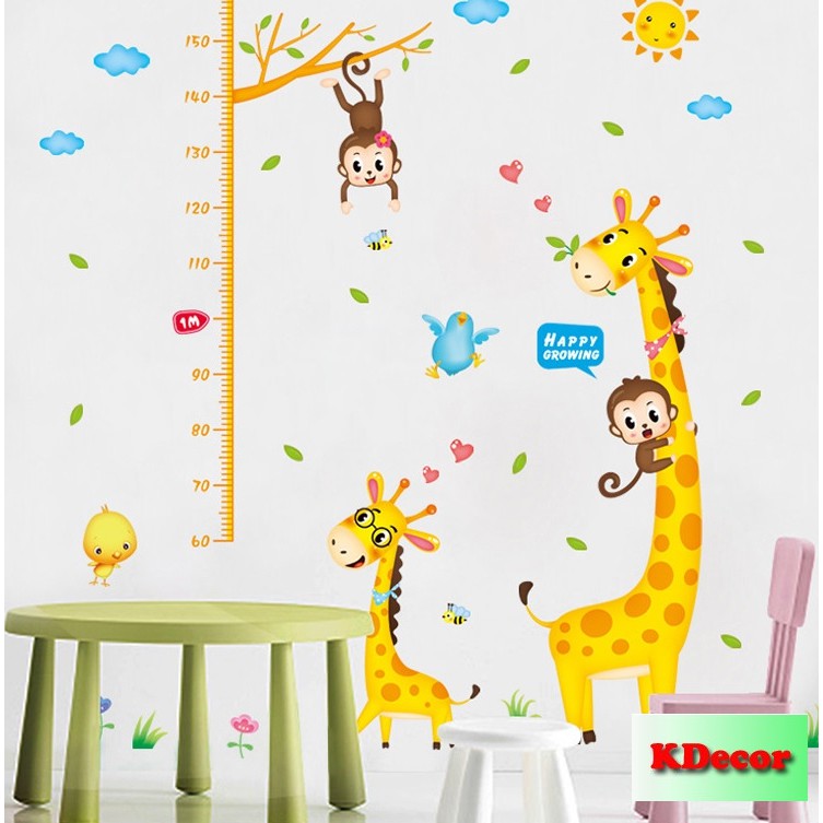 Decal dán tường thước đo hươu vàng