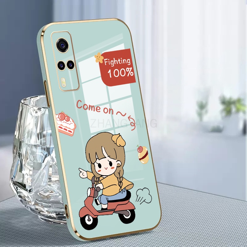 Ốp Điện Thoại Silicon TPU Mạ Điện Hình Cô Gái Chạy Xe Máy Kèm Dây Đeo Cho vivo y31 y51