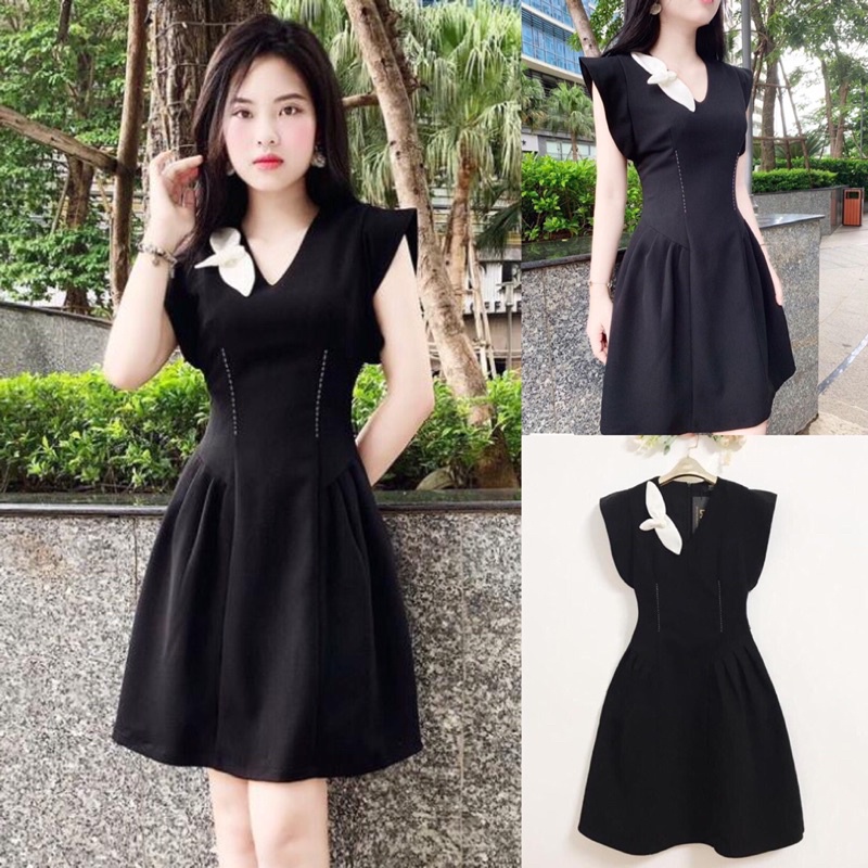 Đầm xoè nhấn eo nơ cổ M/L/XL/2XL
