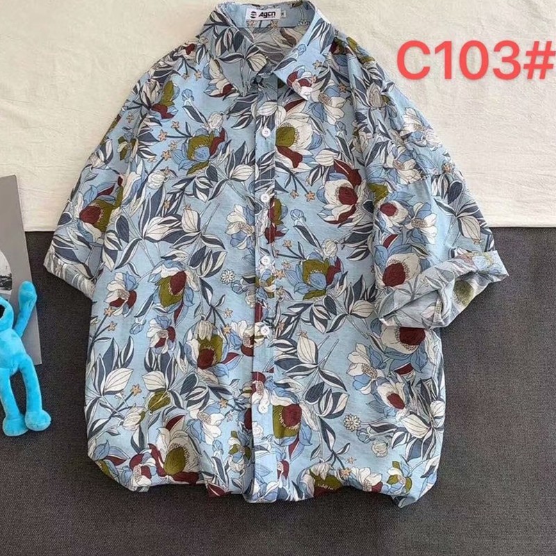 Real shot spot new men's urban fashion summer seaside vacation casual Hawaiian style short-sleeved shirt