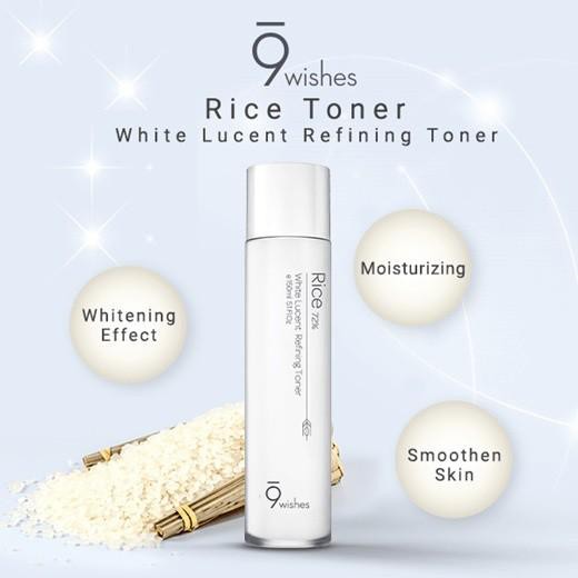Nước hoa hồng dưỡng trắng, làm dịu da 9 wishes Rice 72% White Lucent Refining Toner 150ml